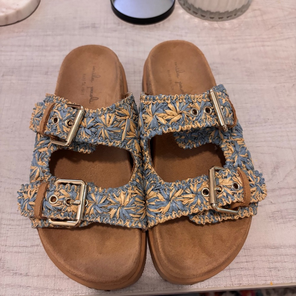 Mila Paoli - Blue and Tan Buckle Sandals